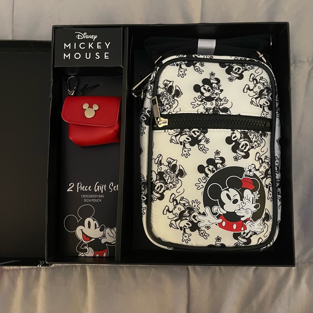 Disney Mickey Mouse Black and White Crossbody Bag Gift Set (with AirPods Holder)